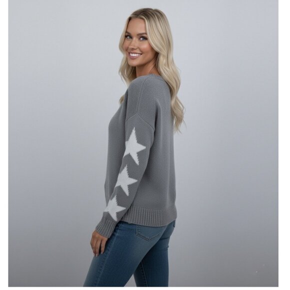 Star Pattern Drop Shoulder Sweater Gray - Picture 4 of 9